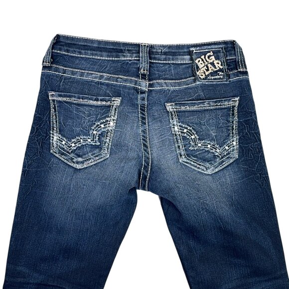 Big Star Sweet Ultra Low Rise Jeans Womens 29 Dark Wash Blue Boot Cut Flare - Picture 3 of 15